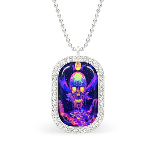 Oudrspo Totenkopf-Mond-Wasserfall-Halskette mit glänzendem quadratischem weißen Diamanten für Frauen, Diamant-Anhänger, Schmuckkette, Geschenk von Oudrspo