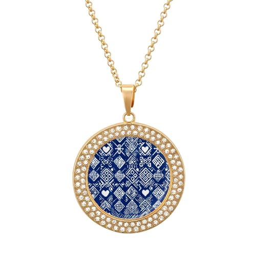 Oudrspo Traditionelle geometrische ethnische Anhänger Halskette für Frauen Diamant Halsketten Kreis von Oudrspo