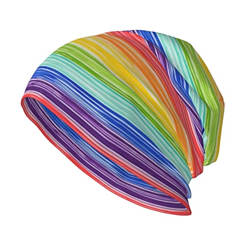 Oudrspo Untidy Rainbow Stripes 4 Rainbow Pride Stripes Bunte Baggy Slouchy Beanie Chemo Mütze Krebs Kopfbedeckung Strickmützen Schal Nachtmütze für Damen Herren von Oudrspo