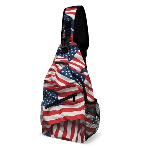 Oudrspo Usa Flag Dog AndSling Bag Crossbody Chest Bag with Pockets, Shoulder Backpack for Hiking, Travel von Oudrspo