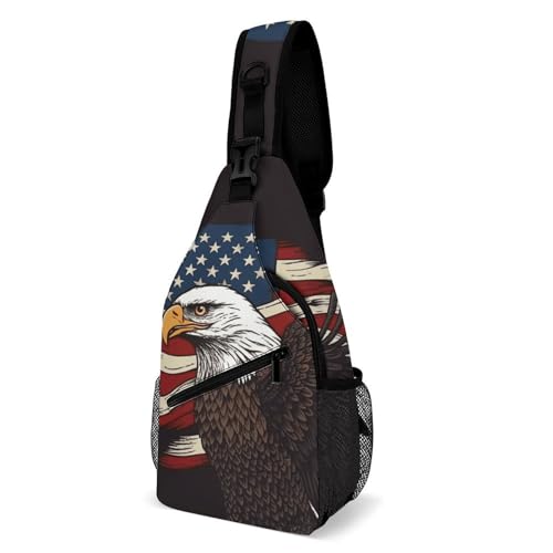 Oudrspo Usa Patriotic Eagle Pomeranians Pattern Sling Bag Crossbody Chest Bag with Pockets, Shoulder Backpack for Hiking, Travel von Oudrspo