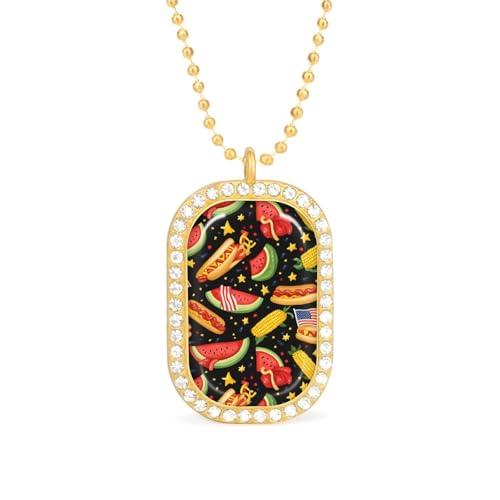 Oudrspo Wassermelonen-Hotdog-Mais-Flagge, glänzende quadratische weiße Diamant-Halskette für Frauen, Diamant-Anhänger, Schmuckkette, Geschenk von Oudrspo