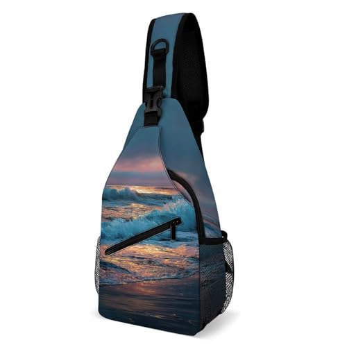 Oudrspo Waves at Dusk Sling Bag for Men Women Crossbody Backpack White Sand Landscape Crossbody Bag Chest Bags for Travel Sport von Oudrspo