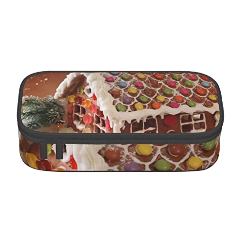 Oudrspo Weihnachten Lebkuchen wie Dorfhaus Bedruckt, langlebig, Federmäppchen, Schreibwarenetui mit Reißverschlussfach, tragbares Federmäppchen mit großer Kapazität von Oudrspo