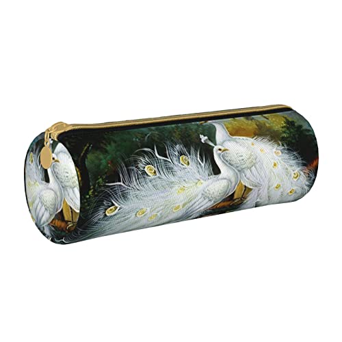 Oudrspo Weißer Pfau bedruckter Leder-Reißverschluss-Bleistiftbeutel, tragbare Schreibwarentasche, Organizer-Schreibwaren-Etui, Unisex Oudrspo Weißer Pfau bedruckter Leder-Reißverschluss-Bleistiftbeutel, tragbare Schreibwarentasche, Organizer-Schreibwaren-Etui, Unisex von Oudrspo