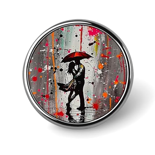 Paar roter Regenschirm Regen runde Brosche Anstecknadel Anstecker Revers Krawattennadel für Frauen Männer Büroangestellte Lehrer Dekor von Oudrspo