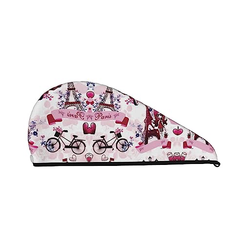 Paris Eiffelturm Fahrrad bedrucktes Haartrocknungstuch, schnell trocknend, saugfähig, Korallensamt, trockene Haarkappe mit festem Knopf zum Trocknen von langem, dickem Haar Paris Eiffelturm Fahrrad bedrucktes Haartrocknungstuch, schnell trocknend, saugfähig, Korallensamt, trockene Haarkappe mit festem Knopf zum Trocknen von langem, dickem Haar von Oudrspo