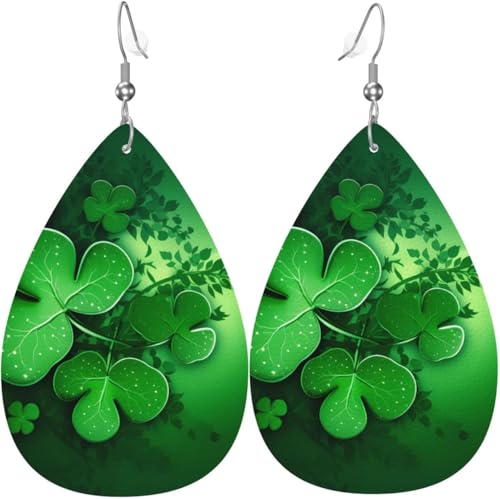 Patrick's Day Kleeblätter Weihnachten grüne Blätter Leder Tropfen Ohrringe für Frauen Urlaub Dekorationen von Oudrspo