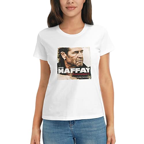 Peter German Maffay Damen Basic Kurzarm-T-Shirt Damenoberteile Kurzarm-T-Shirts Tailliertes Baumwoll-Rundhals-T-Shirt von Oudrspo