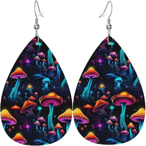 Pilze Regenbogen Bunte Weihnachtsbaum Leder Tropfen Ohrringe Für Frauen Dekorationen von Oudrspo