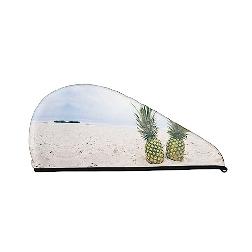Pines on The Summer Beach bedrucktes Haartrockentuch, schnell trocknend, saugfähig, Korallensamt, Trockenhaarkappe mit festem Knopf zum Trocknen von langem, dickem Haar von Oudrspo