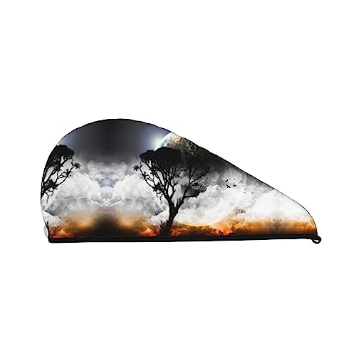 Planet View Bedrucktes Haartrocknungstuch, schnell trocknend, saugfähig, Korallensamt, Trockenhaarkappe mit festem Knopf zum Trocknen von langem, dickem Haar von Oudrspo