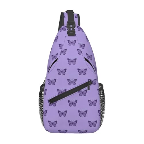 Purple Butterfly Butterfly Sling Bag Cartoon Flower Butterfly Backpack Shoulder Chest Bag For Men Women Hiking Travel Crossbody Daypack von Oudrspo