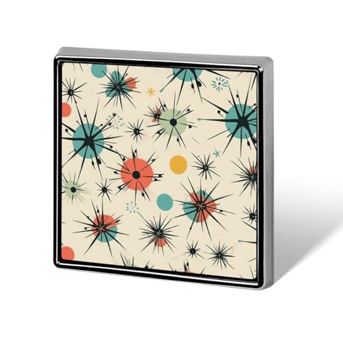 Quadratische Anstecknadeln, quadratische Brosche für Rucksäcke oder Revers, Revers-Accessoire mit Retro-Muster von Atomic Stars von Oudrspo