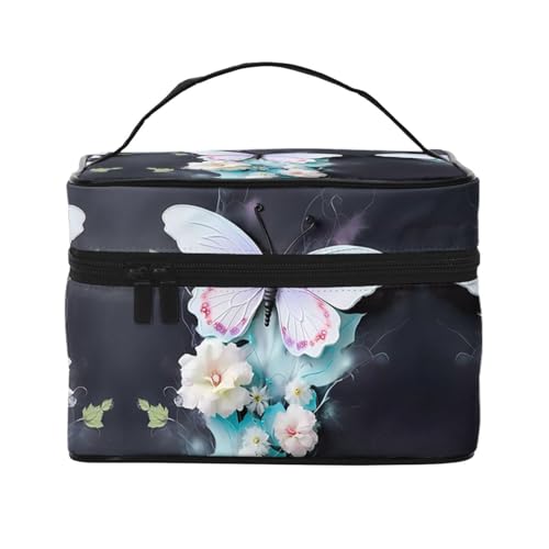 Reise-Kosmetiktasche mit Schmetterlingsmuster, 22,9 x 16,5 x 15,7 cm, anmutiges Design, Make-up-Organizer von Oudrspo