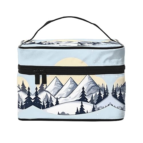 Reise-Kosmetiktasche mit schneebedeckten Bergen – geräumiger Make-up-Organizer mit Winterlandschafts-Design von Oudrspo