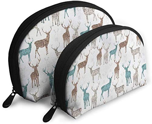 Reise-Kosmetiktaschen für Damen, Tiere, altes Textmuster, Weihnachten, wasserdicht, 2-teilig, Make-up-Clutch, Kosmetik- und Toilettenartikel-Organizer, tragbare Reise-Kulturbeutel für Mädchen von Oudrspo