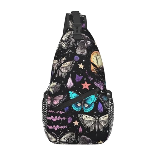 Retro Leaves Palm Pattern Sling Backpack Crossbody Bag, Chest Bag Daypack for Outdoors Hiking Traveling von Oudrspo