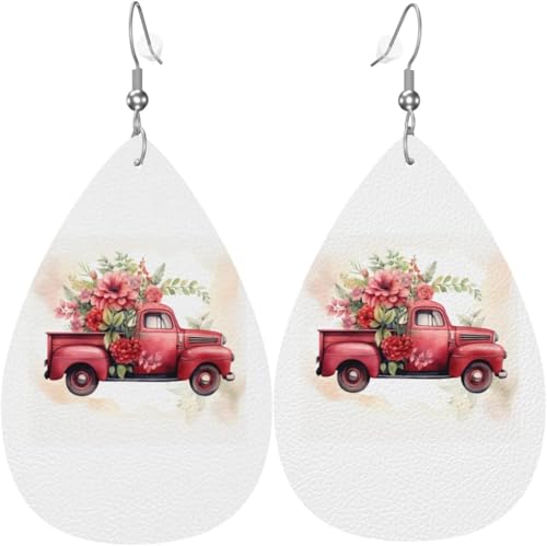 Retro Roter LKW Halloween Kürbis mit Flaggen Mond Leder Tropfen Ohrringe Für Frauen Dekorationen von Oudrspo