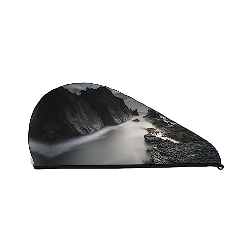 Robustes, schwarz-weiß bedrucktes Coastline-Haartrockentuch, schnell trocknend, saugfähig, aus Korallensamt, trockene Haarkappe mit festem Knopf zum Trocknen von langem, dickem Haar Robustes, schwarz-weiß bedrucktes Coastline-Haartrockentuch, schnell trocknend, saugfähig, aus Korallensamt, trockene Haarkappe mit festem Knopf zum Trocknen von langem, dickem Haar von Oudrspo