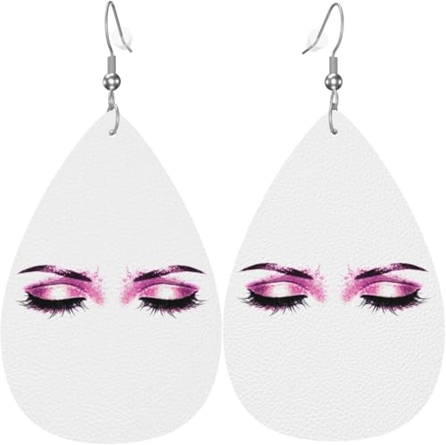 Rosa Augen Wimpern Aquarell Weihnachten Blätter Leder Teardrop Ohrringe für Frauen Dekorationen von Oudrspo