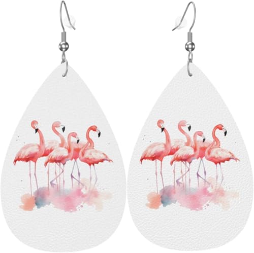 Rosa Flamingos Aquarell Halloween Baum Leder Teardrop Ohrringe für Frauen von Oudrspo