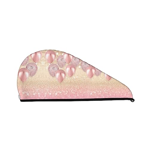 Rosa Glitzer-Ballon-bedrucktes Haar-Trocknungstuch, schnell trocknend, saugfähig, Korallensamt, Trockenhaarkappe mit festem Knopf zum Trocknen von langem, dickem Haar Rosa Glitzer-Ballon-bedrucktes Haar-Trocknungstuch, schnell trocknend, saugfähig, Korallensamt, Trockenhaarkappe mit festem Knopf zum Trocknen von langem, dickem Haar von Oudrspo