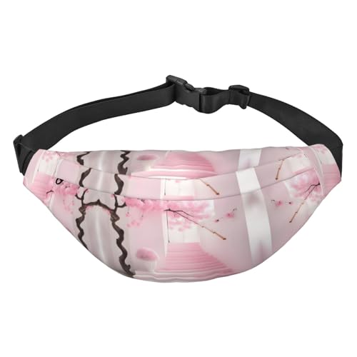 Rosa Kirschblütentreppe Stilvolle und praktische Gürteltasche für Frauen - Bequeme Gürteltasche für Outdoor-Aktivitäten, Gürteltasche zum Laufen, von Oudrspo