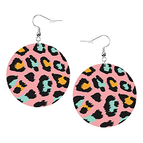 Rosa Ohrringe mit Leopardenmuster, Leopardenmuster, runde Form, Lederohrring, leichter baumelnder Damen- und Mädchenschmuck, perfekt für den Alltag Rosa Ohrringe mit Leopardenmuster, Leopardenmuster, runde Form, Lederohrring, leichter baumelnder Damen- und Mädchenschmuck, perfekt für den Alltag von Oudrspo