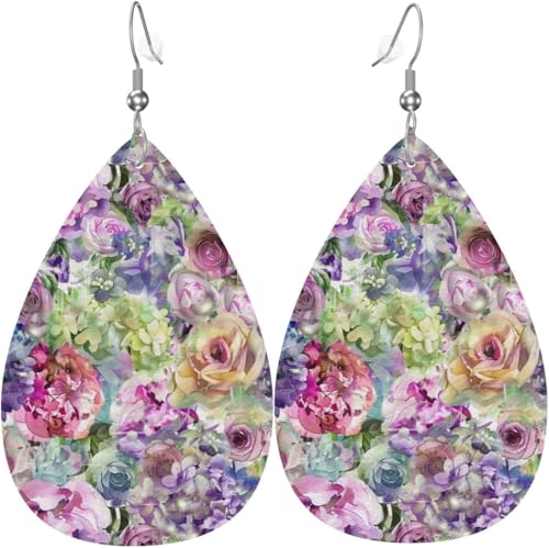 Rosenblüten, Weihnachts-Ohrringe mit grünen Blättern, Leder, Tropfenform, für Frauen, Weihnachtsdekoration Rosenblüten, Weihnachts-Ohrringe mit grünen Blättern, Leder, Tropfenform, für Frauen, Weihnachtsdekoration von Oudrspo