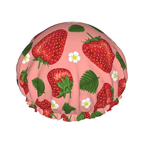 Rote Erdbeer-Blumen-Badekappen für Kinder, Haarkappe, wiederverwendbare Duschkappen, weiche und elastische Dusch-Haarkappe für langes Haar, kurzes Haar, lockiges Haar von Oudrspo