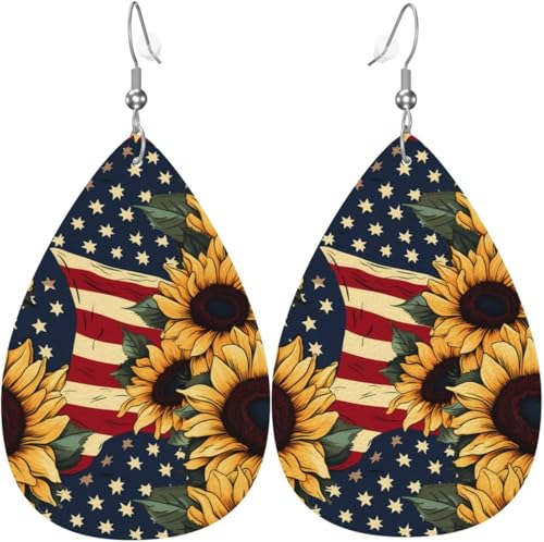 Rote Sterne und Linien Sonnenblumen Halloween Baum Leder Tropfen Ohrringe für Frauen von Oudrspo