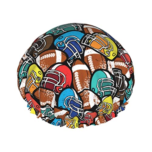 Rugby-Druck, wiederverwendbare Duschhaube für Damen, wasserdichte Badekappe mit PEVA-Futter, doppellagiger, elastischer Stretch-Saum, Badekappe, wasserdichte, dehnbare Haarkappe für Damen und Herren Rugby-Druck, wiederverwendbare Duschhaube für Damen, wasserdichte Badekappe mit PEVA-Futter, doppellagiger, elastischer Stretch-Saum, Badekappe, wasserdichte, dehnbare Haarkappe für Damen und Herren von Oudrspo