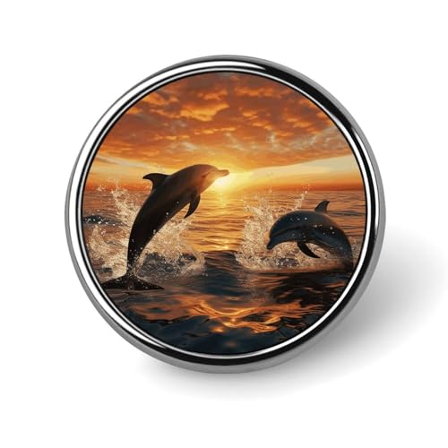 Runde Brosche mit Delfinen, die bei Sonnenuntergang aus dem Wasser springen, modische Revers-Krawattennadeln, leichte Metallbrosche für Männer und Frauen, Kostüm, dekoratives Accessoire Runde Brosche mit Delfinen, die bei Sonnenuntergang aus dem Wasser springen, modische Revers-Krawattennadeln, leichte Metallbrosche für Männer und Frauen, Kostüm, dekoratives Accessoire von Oudrspo
