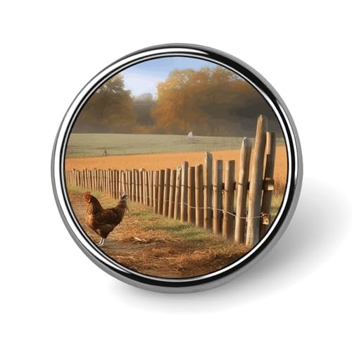 Runde Brosche mit Hühnerholzpfahl und Ackerland-Motiv, modische Revers-Krawattennadeln, leichte Metallbrosche für Männer und Frauen, Kostüm, dekoratives Accessoire Runde Brosche mit Hühnerholzpfahl und Ackerland-Motiv, modische Revers-Krawattennadeln, leichte Metallbrosche für Männer und Frauen, Kostüm, dekoratives Accessoire von Oudrspo