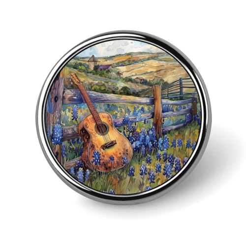 Runde Brosche mit Kornblumenfeld-Gitarre, Anstecknadel, Revers, Krawattennadel für Damen und Herren, Büroangestellte, Lehrer, Dekoration Runde Brosche mit Kornblumenfeld-Gitarre, Anstecknadel, Revers, Krawattennadel für Damen und Herren, Büroangestellte, Lehrer, Dekoration von Oudrspo