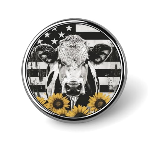 Runde Brosche mit Kuh-Sonnenblumen-Motiv, amerikanische Flagge, Anstecknadel, Revers, Krawattennadel für Damen und Herren, Büroangestellte, Lehrer, Dekoration Runde Brosche mit Kuh-Sonnenblumen-Motiv, amerikanische Flagge, Anstecknadel, Revers, Krawattennadel für Damen und Herren, Büroangestellte, Lehrer, Dekoration von Oudrspo