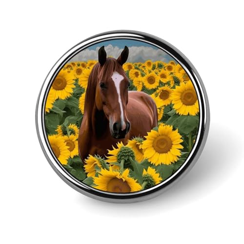 Runde Brosche mit Pferd und Sonnenblume, modische Revers-Krawattennadeln, leichte Metallbrosche für Männer und Frauen, Kostüm, dekoratives Accessoire Runde Brosche mit Pferd und Sonnenblume, modische Revers-Krawattennadeln, leichte Metallbrosche für Männer und Frauen, Kostüm, dekoratives Accessoire von Oudrspo
