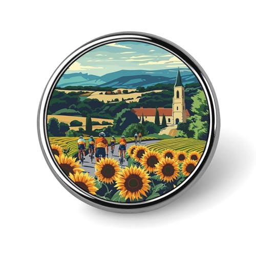 Runde Brosche mit Sonnenblumenfeld-Fahrt, Anstecknadel, Revers, Krawattennadel für Damen und Herren, Büroangestellte, Lehrer, Dekoration Runde Brosche mit Sonnenblumenfeld-Fahrt, Anstecknadel, Revers, Krawattennadel für Damen und Herren, Büroangestellte, Lehrer, Dekoration von Oudrspo