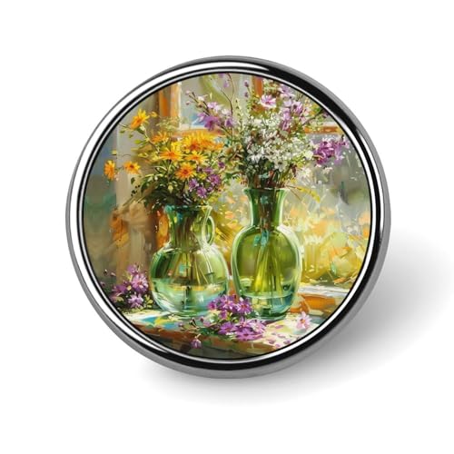 Runde Brosche mit bunten Blumen in Vase, Anstecknadel, Revers, Krawattennadel für Damen und Herren, Büroangestellte, Lehrer, Dekoration Runde Brosche mit bunten Blumen in Vase, Anstecknadel, Revers, Krawattennadel für Damen und Herren, Büroangestellte, Lehrer, Dekoration von Oudrspo