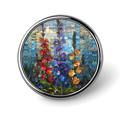 Runde Brosche mit bunten Delphinium-Blumen aus Glas, Anstecknadel, Revers, Krawattennadel für Damen und Herren, Büroangestellte, Lehrer, Dekoration Runde Brosche mit bunten Delphinium-Blumen aus Glas, Anstecknadel, Revers, Krawattennadel für Damen und Herren, Büroangestellte, Lehrer, Dekoration von Oudrspo