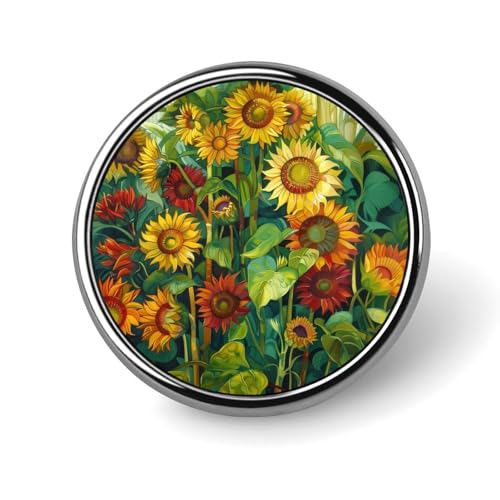 Runde Brosche mit leuchtend roten und gelben Sonnenblumen, Anstecknadel, Revers, Krawattennadel für Damen und Herren, Büroangestellte, Lehrer, Dekoration Runde Brosche mit leuchtend roten und gelben Sonnenblumen, Anstecknadel, Revers, Krawattennadel für Damen und Herren, Büroangestellte, Lehrer, Dekoration von Oudrspo