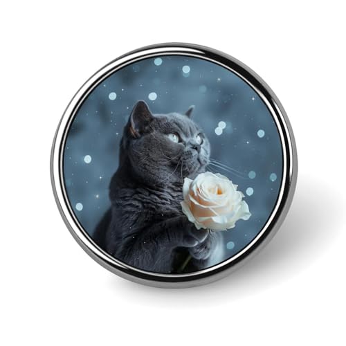 Russisch Blau Katze Rose Runde Brosche Anstecknadel Anstecker Revers Krawattennadel für Damen Herren Büroangestellte Lehrer Dekor Russisch Blau Katze Rose Runde Brosche Anstecknadel Anstecker Revers Krawattennadel für Damen Herren Büroangestellte Lehrer Dekor von Oudrspo