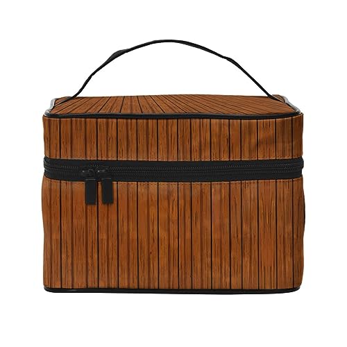Rustikale Kosmetiktasche mit brauner Holzstruktur – geräumiger Reise-Organizer für Make-up und Toilettenartikel von Oudrspo