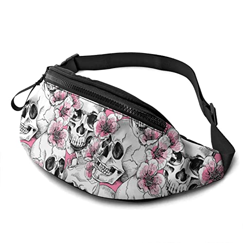 Schädel mit rosa Blumen Bauchtasche Lässige Gürteltasche mit verstellbarem Gürtel Gürteltaschen für Männer Frauen Reisen Sport Laufen von Oudrspo