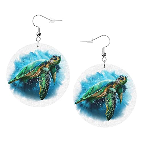Schildkröten-Ohrringe, geschliffene Unterwassertiere, runde Form, Leder-Ohrring, leicht, baumelnd, Damen- und Mädchen-Schmuck, perfekt für den Alltag von Oudrspo