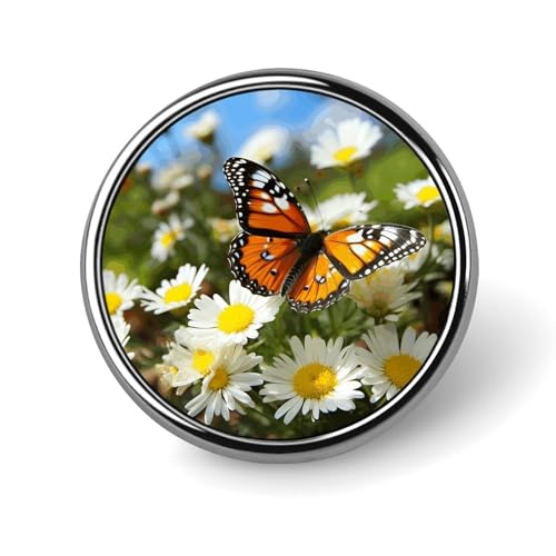 Schmetterling auf Gänseblümchen, runde Brosche, modische Revers-Krawattennadeln, leichte Metallbrosche für Männer und Frauen, Kostüm, dekoratives Accessoire Schmetterling auf Gänseblümchen, runde Brosche, modische Revers-Krawattennadeln, leichte Metallbrosche für Männer und Frauen, Kostüm, dekoratives Accessoire von Oudrspo