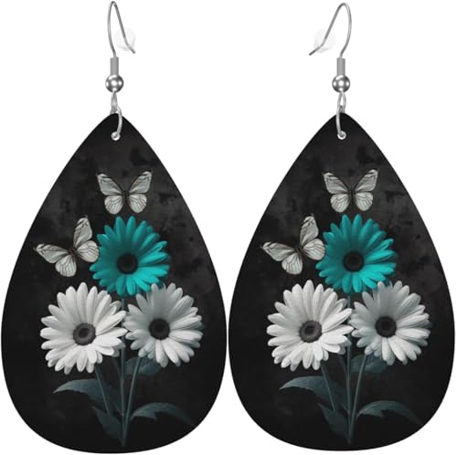 Schmetterlinge Weiße Blumen Aquarell Zweige Blätter Leder Tropfen Ohrringe Für Frauen Hochzeit Dekorationen von Oudrspo