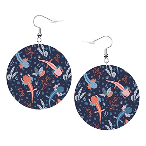 Schöne Axolotl-Ohrringe, Kawaii Axolotl, runde Form, Leder-Ohrring, leicht, baumelnd, Damen- und Mädchen-Schmuck, perfekt für den Alltag von Oudrspo