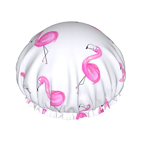 Schöne rosa Flamingos bedruckte Duschhaube, wasserdichte wiederverwendbare Badekappen für Damen, Herren, Jungen und Mädchen, Spa-Salon Schöne rosa Flamingos bedruckte Duschhaube, wasserdichte wiederverwendbare Badekappen für Damen, Herren, Jungen und Mädchen, Spa-Salon von Oudrspo